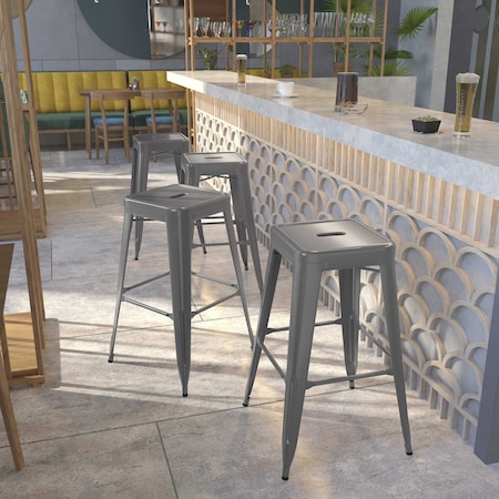 Flash Furniture 30'' High Backless Clear Coated Metal Indoor Barstool, Square Seat, PK4 4-XU-DG-TP0004-30-GG